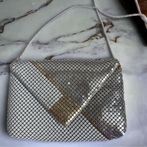 Vintage Retro Disco Geometric Metal Gold & White Mesh Purse Party Handbag